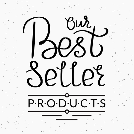 Our best seller products handmade lettering inscriptions on the white grunge texured background. Creative handwritten illustration for logotypes and label